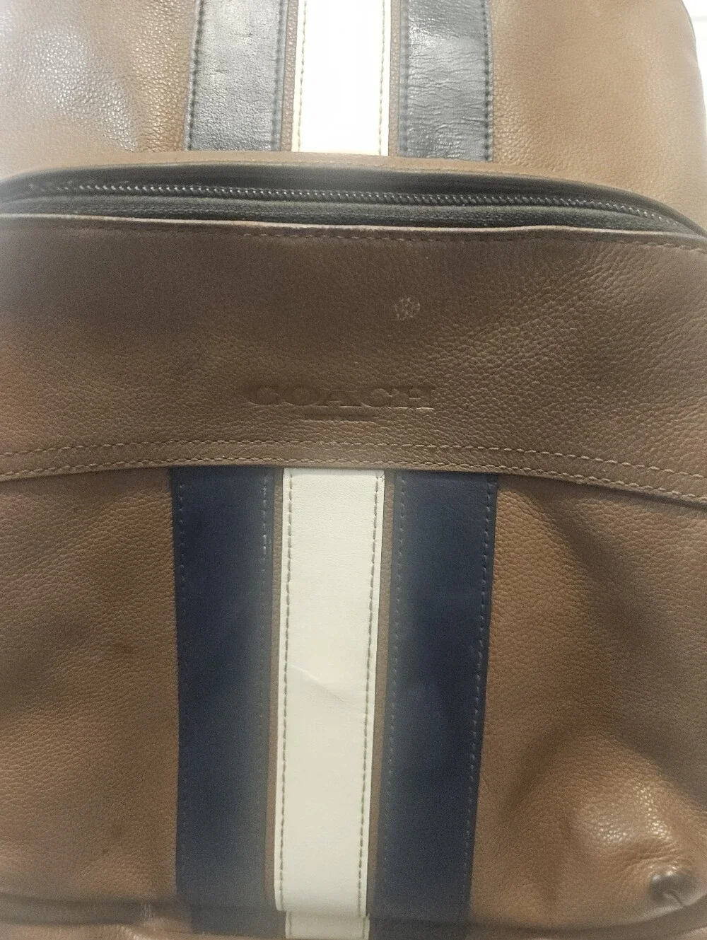 Vtg Coach Brown Leather Men's Backpack with Center Stripe